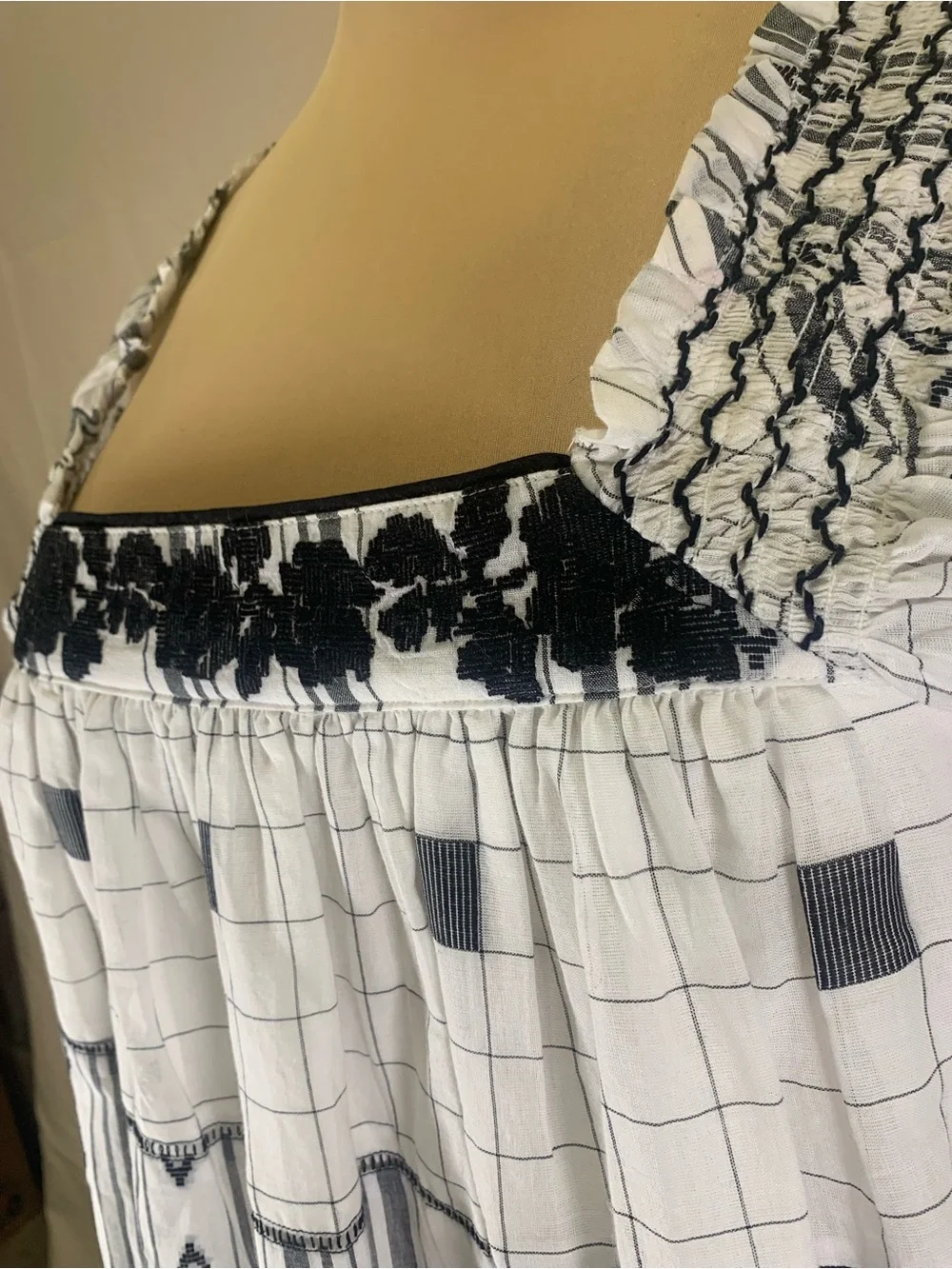 Free People Jamie Embroidered Maxi Dress Black White Patchwork Sz L NWOT